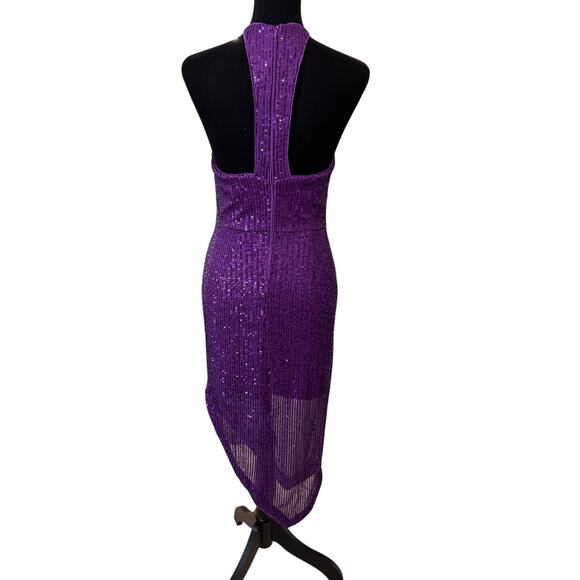 TOCCIN X RTR Purple Sequin Thigh-High Slit Asymmetrical Bodycon Dress Size 2 - Picture 5 of 8